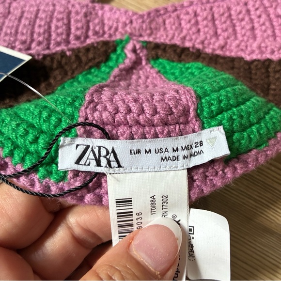 Zara Crocheted Bikini Top Size M Lavender Green Brown Beach Vacation Resort NWOT - Picture 7 of 10